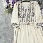 لباس ساحلی زنانه لینن بلند رنگ کرم مناسب فری سایز مدل ۲۴۹۵۷ - تصویر 3